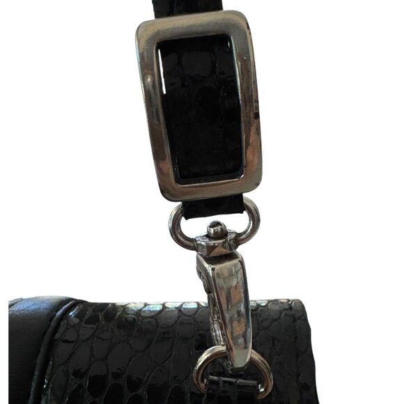 Brighton Black Snakeskin Emb. Leather Organizer Crossbody Bag w Silver Buttons - Picture 7 of 11